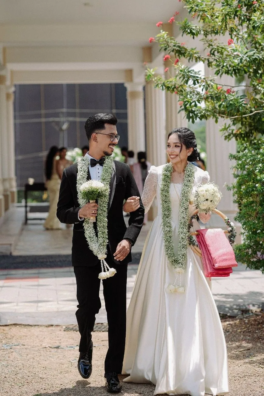 Christian wedding couple walking together