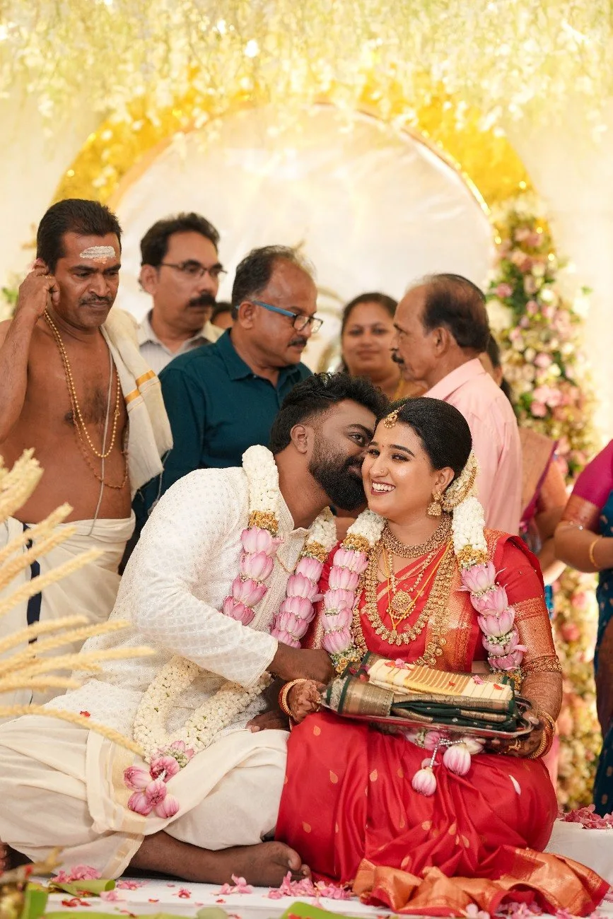 Wedding couple holding hands